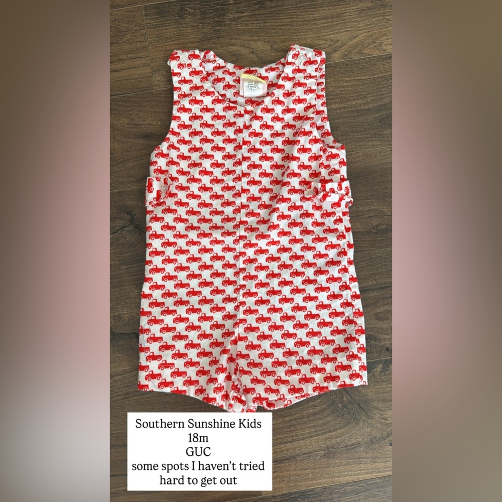 Red and White Car Print Overalls